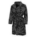 Black And Grey Pot Leaf Pattern Print Men's Bathrobe