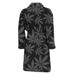 Black And Grey Pot Leaf Pattern Print Men's Bathrobe