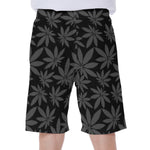 Black And Grey Pot Leaf Pattern Print Men's Beach Shorts