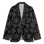 Black And Grey Pot Leaf Pattern Print Men's Blazer