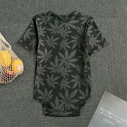 Black And Grey Pot Leaf Pattern Print Men's Bodysuit