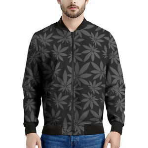 Black And Grey Pot Leaf Pattern Print Men's Bomber Jacket