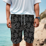 Black And Grey Pot Leaf Pattern Print Men's Cargo Shorts