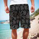 Black And Grey Pot Leaf Pattern Print Men's Cargo Shorts