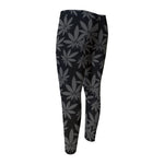 Black And Grey Pot Leaf Pattern Print Men's Compression Pants