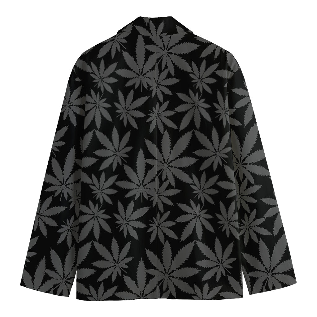 Black And Grey Pot Leaf Pattern Print Men's Cotton Blazer