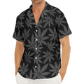 Black And Grey Pot Leaf Pattern Print Men's Deep V-Neck Shirt