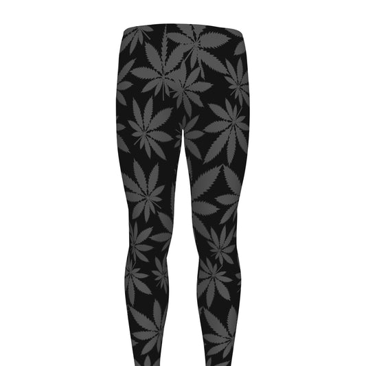 Black And Grey Pot Leaf Pattern Print Men's leggings