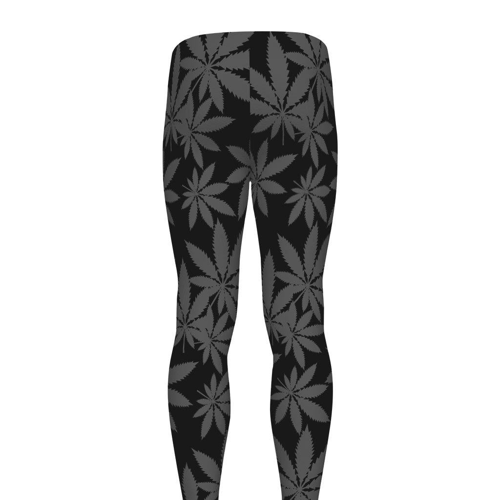 Black And Grey Pot Leaf Pattern Print Men's leggings