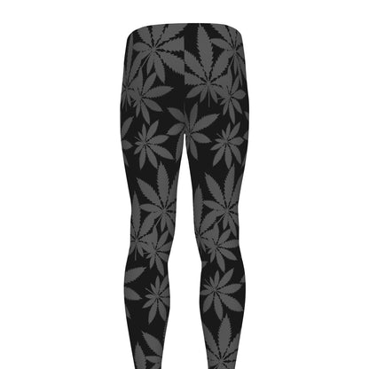 Black And Grey Pot Leaf Pattern Print Men's leggings