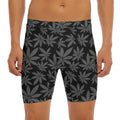 Black And Grey Pot Leaf Pattern Print Men's Long Boxer Briefs
