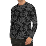 Black And Grey Pot Leaf Pattern Print Men's Long Sleeve Rash Guard