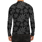Black And Grey Pot Leaf Pattern Print Men's Long Sleeve Rash Guard