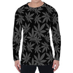 Black And Grey Pot Leaf Pattern Print Men's Long Sleeve T-Shirt