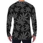 Black And Grey Pot Leaf Pattern Print Men's Long Sleeve T-Shirt