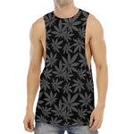 Black And Grey Pot Leaf Pattern Print Men's Muscle Tank Top