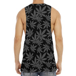 Black And Grey Pot Leaf Pattern Print Men's Muscle Tank Top