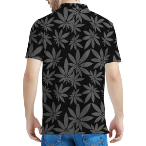 Black And Grey Pot Leaf Pattern Print Men's Polo Shirt