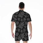 Black And Grey Pot Leaf Pattern Print Men's Rompers