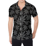 Black And Grey Pot Leaf Pattern Print Men's Shirt