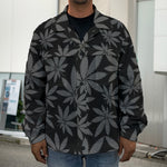 Black And Grey Pot Leaf Pattern Print Men's Shirt Jacket