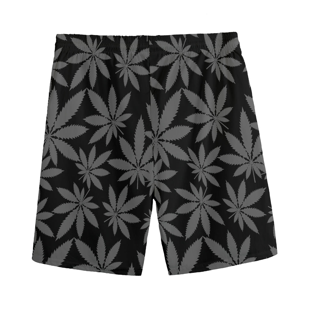 Black And Grey Pot Leaf Pattern Print Men's Sports Shorts