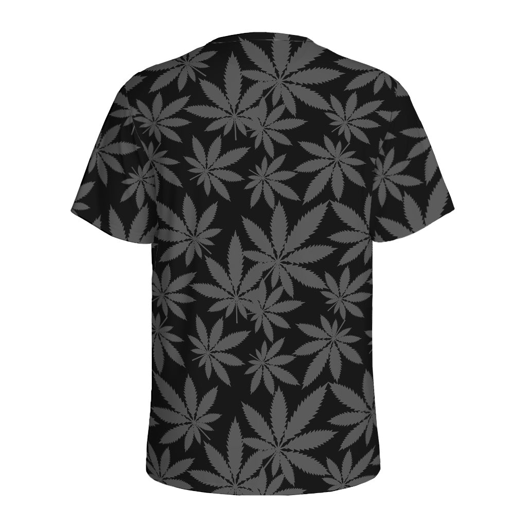 Black And Grey Pot Leaf Pattern Print Men's Sports T-Shirt