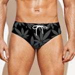 Black And Grey Pot Leaf Pattern Print Men's Swim Briefs
