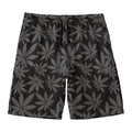 Black And Grey Pot Leaf Pattern Print Men's Swim Trunks