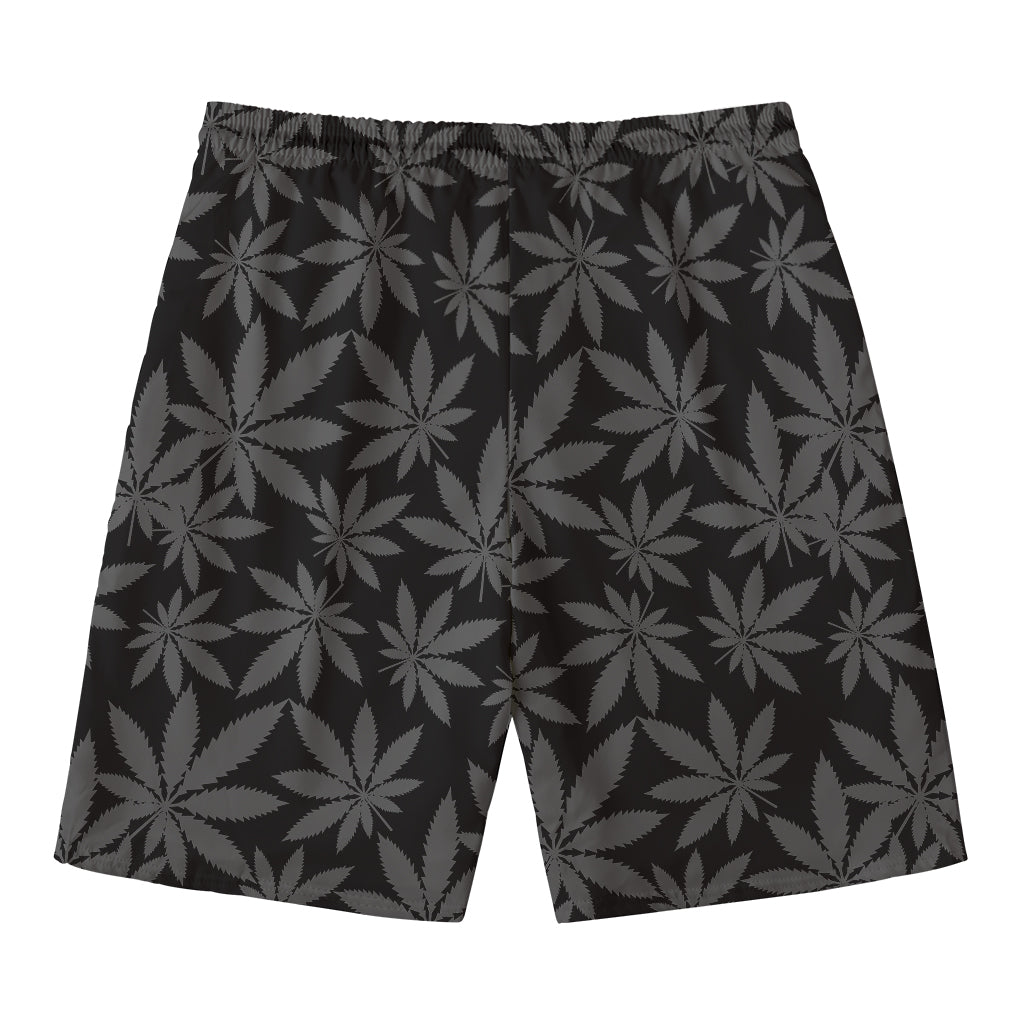 Black And Grey Pot Leaf Pattern Print Men's Swim Trunks