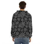 Black And Grey Pot Leaf Pattern Print Men's Velvet Pullover Hoodie