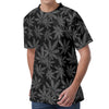 Black And Grey Pot Leaf Pattern Print Men's Velvet T-Shirt