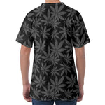 Black And Grey Pot Leaf Pattern Print Men's Velvet T-Shirt