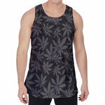 Black And Grey Pot Leaf Pattern Print Men's Velvet Tank Top