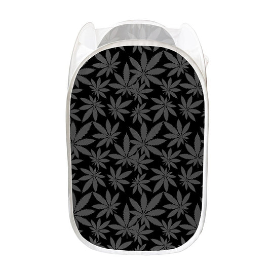 Black And Grey Pot Leaf Pattern Print Mesh Laundry Hamper