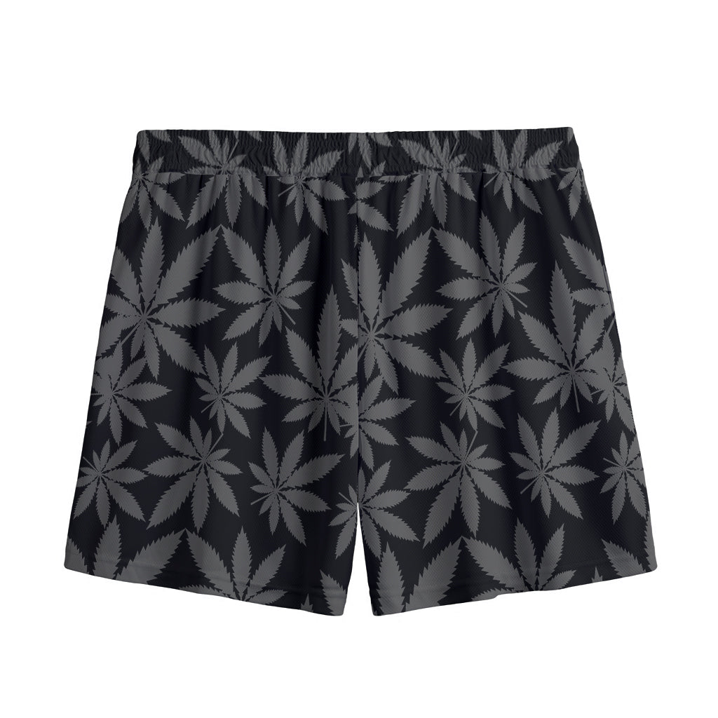 Black And Grey Pot Leaf Pattern Print Mesh Shorts