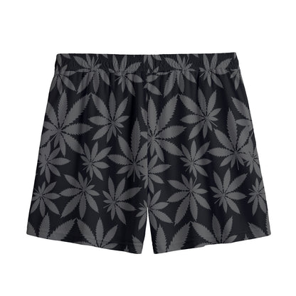 Black And Grey Pot Leaf Pattern Print Mesh Shorts