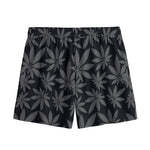 Black And Grey Pot Leaf Pattern Print Mesh Shorts