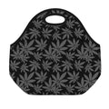 Black And Grey Pot Leaf Pattern Print Neoprene Lunch Bag