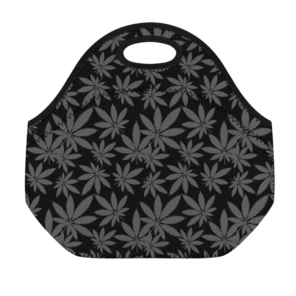 Black And Grey Pot Leaf Pattern Print Neoprene Lunch Bag