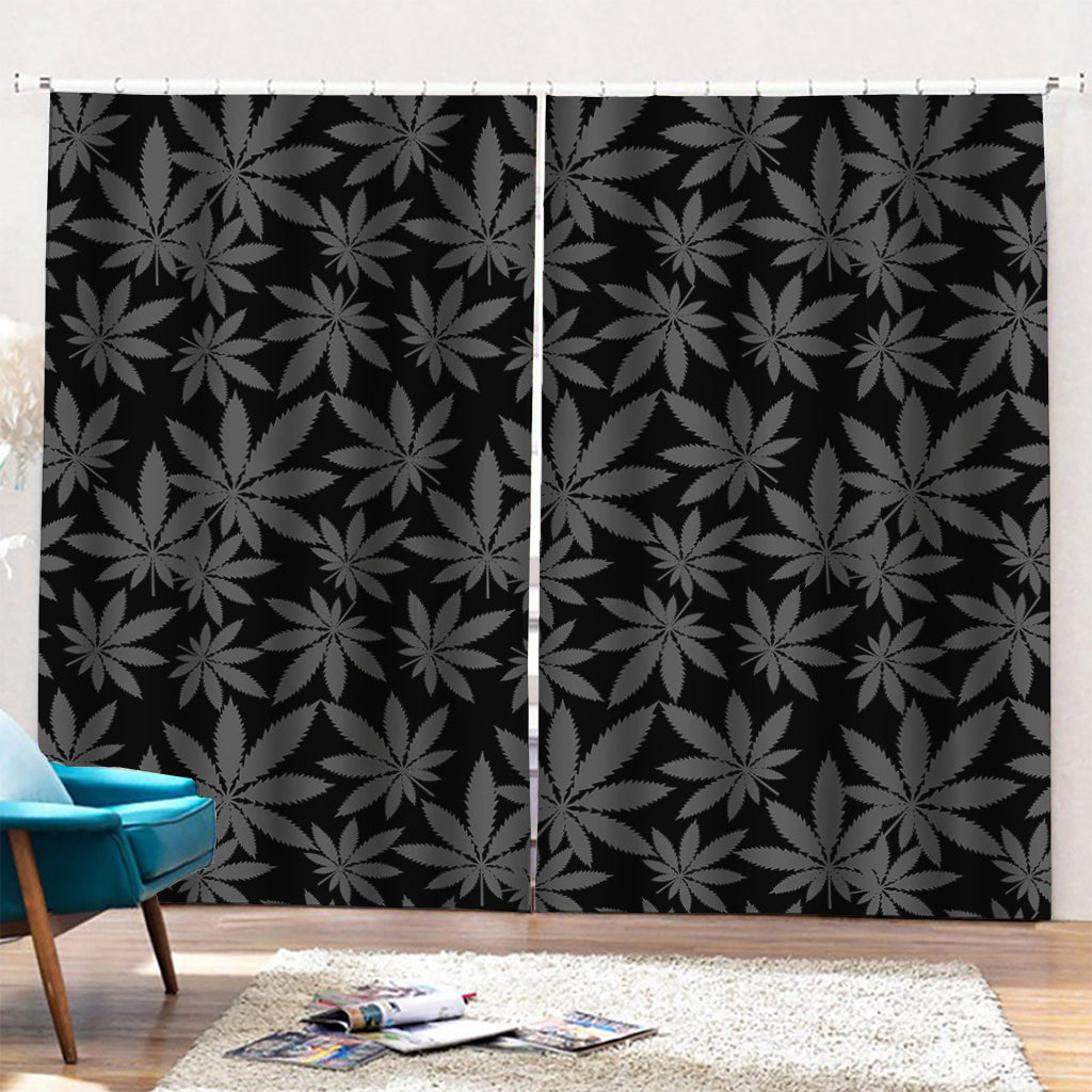 Black And Grey Pot Leaf Pattern Print Pencil Pleat Curtains