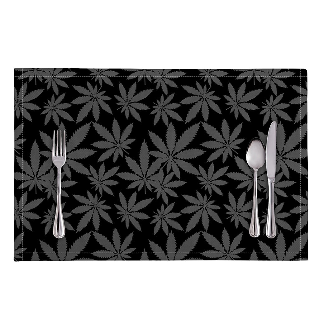 Black And Grey Pot Leaf Pattern Print Placemat