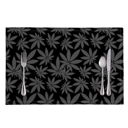 Black And Grey Pot Leaf Pattern Print Placemat