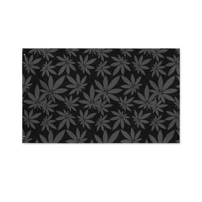 Black And Grey Pot Leaf Pattern Print Polyester Flag
