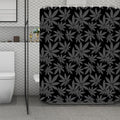 Black And Grey Pot Leaf Pattern Print Polyester Shower Curtain