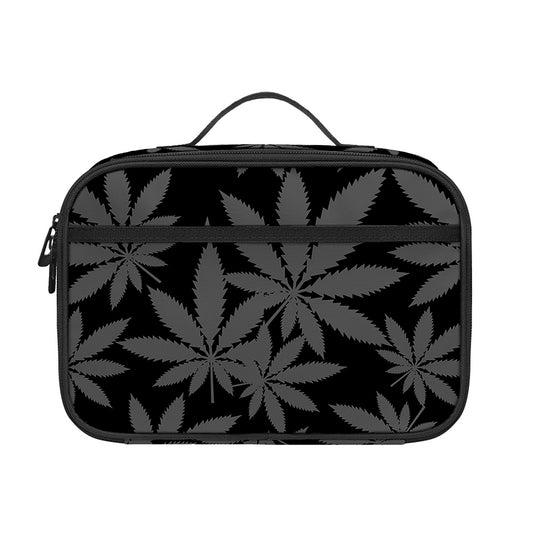 Black And Grey Pot Leaf Pattern Print Portable Lunch Bag