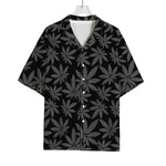Black And Grey Pot Leaf Pattern Print Rayon Hawaiian Shirt