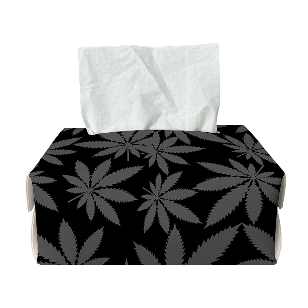 Black And Grey Pot Leaf Pattern Print Rectangle Tissue Box Cover