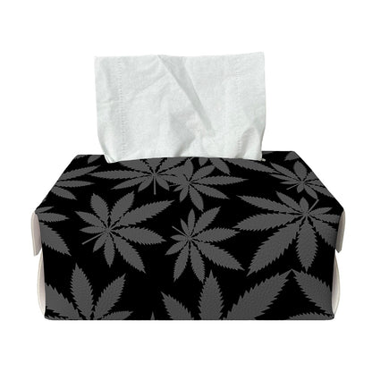 Black And Grey Pot Leaf Pattern Print Rectangle Tissue Box Cover