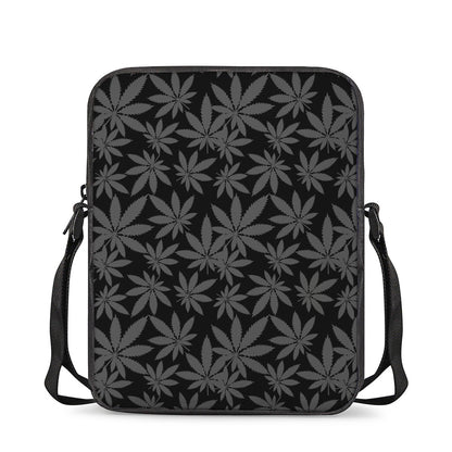 Black And Grey Pot Leaf Pattern Print Rectangular Crossbody Bag